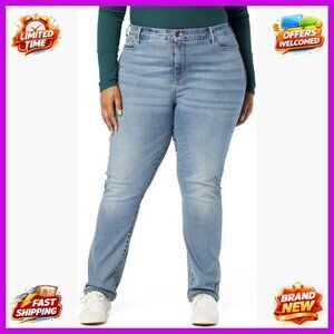 Mid Rise Straight Leg Jeans Stretch Denim Plus Size Available